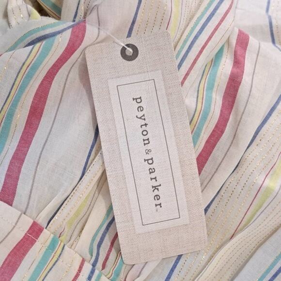 Peyton &‎ Parker Women’s Tunic Short Ruffled Sleeve Blouse Beige Stripes Size M - Picture 5 of 6